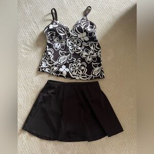 Caribbean Joe Brown and White Floral tankini top and bottom